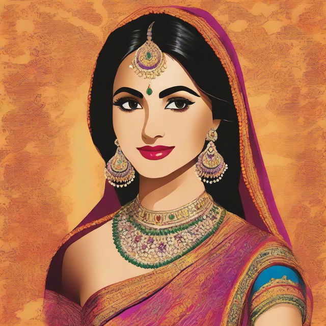 Create a vibrant Bollywood movie style poster featuring a bride getting ready for marriage