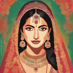 Create a vibrant Bollywood movie style poster featuring a bride getting ready for marriage