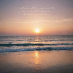 A striking image of a soft sunset over the ocean, with a transparent overlay of a motivational quote in elegant handwriting.