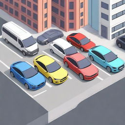 A detailed and realistic image of various cars parked in a modern city street