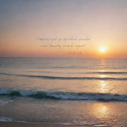 A striking image of a soft sunset over the ocean, with a transparent overlay of a motivational quote in elegant handwriting.