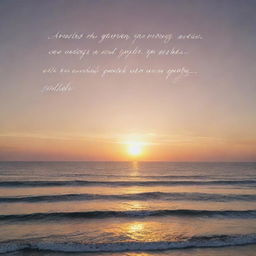 A striking image of a soft sunset over the ocean, with a transparent overlay of a motivational quote in elegant handwriting.