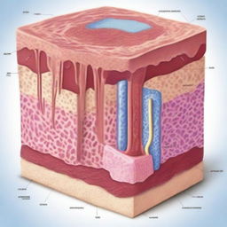 Create an educational illustration depicting the structural organization in animals, focusing on epithelial tissue