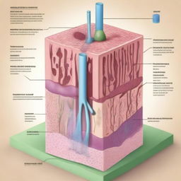 Create an educational illustration depicting the structural organization in animals, focusing on epithelial tissue