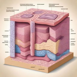 Create an educational illustration depicting the structural organization in animals, focusing on epithelial tissue