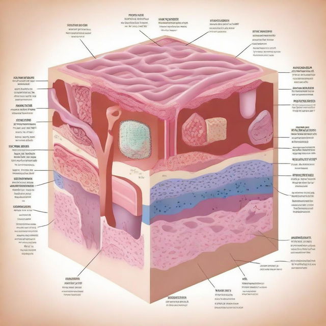 Create an educational illustration depicting the structural organization in animals, focusing on epithelial tissue