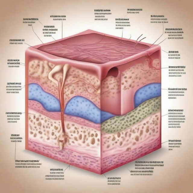 Create an educational illustration depicting the structural organization in animals, focusing on epithelial tissue