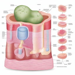 Create an educational illustration depicting the structural organization in animals, focusing on epithelial tissue