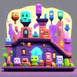 A vibrant and whimsical scene featuring Pixel Pals in a Pixar-inspired style