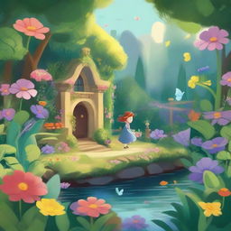 A Pixar-inspired illustration of a secret garden