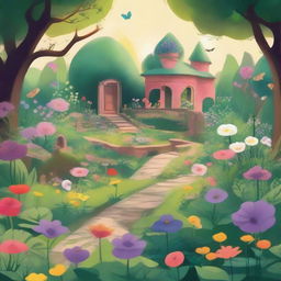 A Pixar-inspired illustration of a secret garden