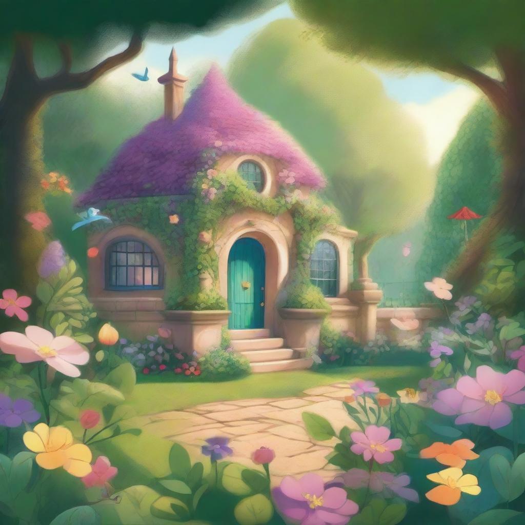 A Pixar-inspired illustration of a secret garden