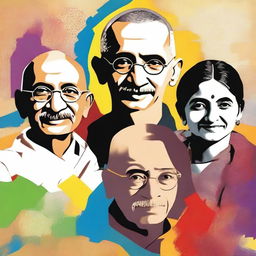 Create an evocative image or symbolic artwork representing Gandhi, Malala, and Obama