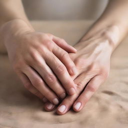 A close-up image of female hands with dry skin