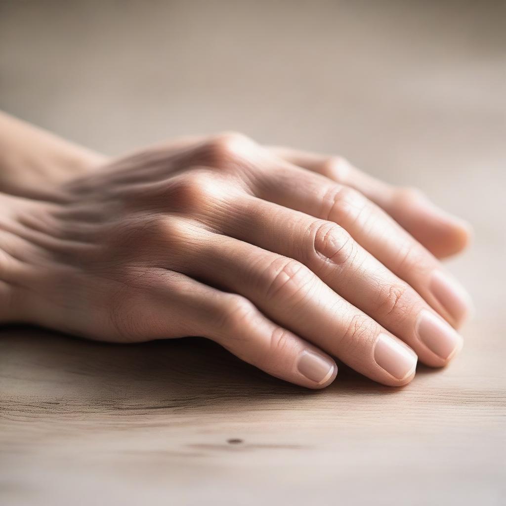 A close-up image of female hands with dry skin