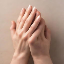 A close-up image of female hands with dry skin