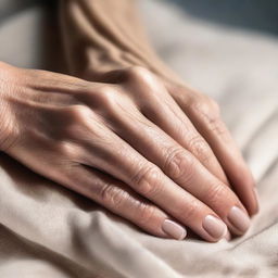 A close-up image of female hands with dry skin