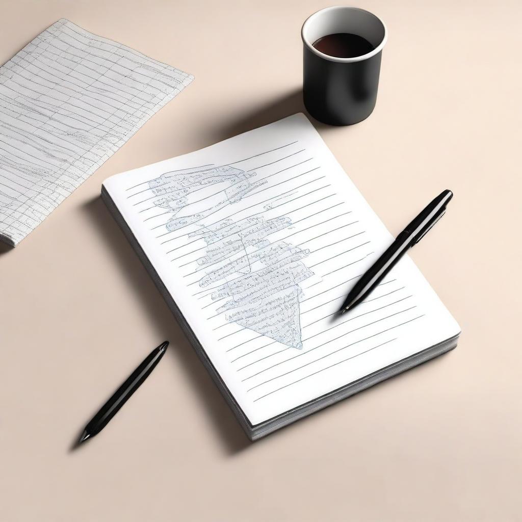 Create an image of a white piece of paper being used as a draft with handwritten notes using a pen