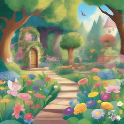 A Disney cartoon-inspired illustration of a secret garden