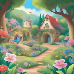 A Disney cartoon-inspired illustration of a secret garden