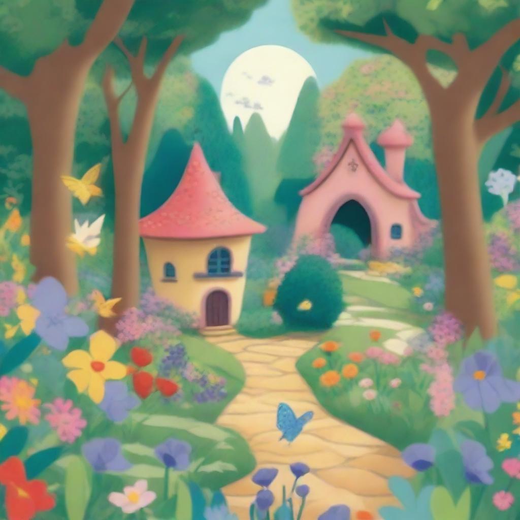 A Disney cartoon-inspired illustration of a secret garden