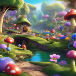 A Pixar-inspired scene of a garden from Alice in Wonderland