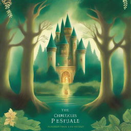 The cover of 'The Chronicles of Persulake: A Tale of Courage, Love, and Destiny' features a majestic and enchanted forest, with towering trees whose leaves shimmer in shades of emerald and gold