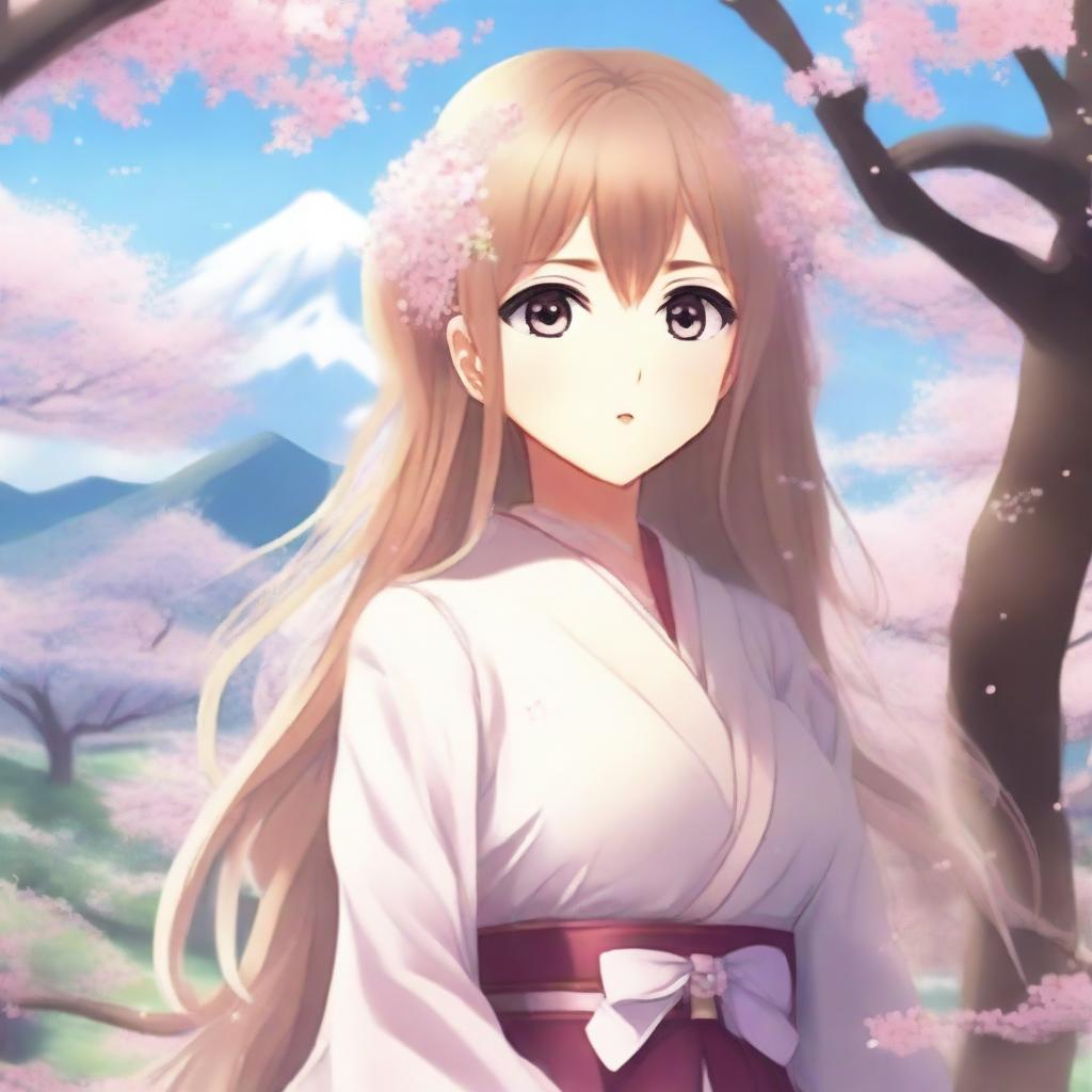 A beautiful anime-style waifu character with long flowing hair, big expressive eyes, and a cute outfit