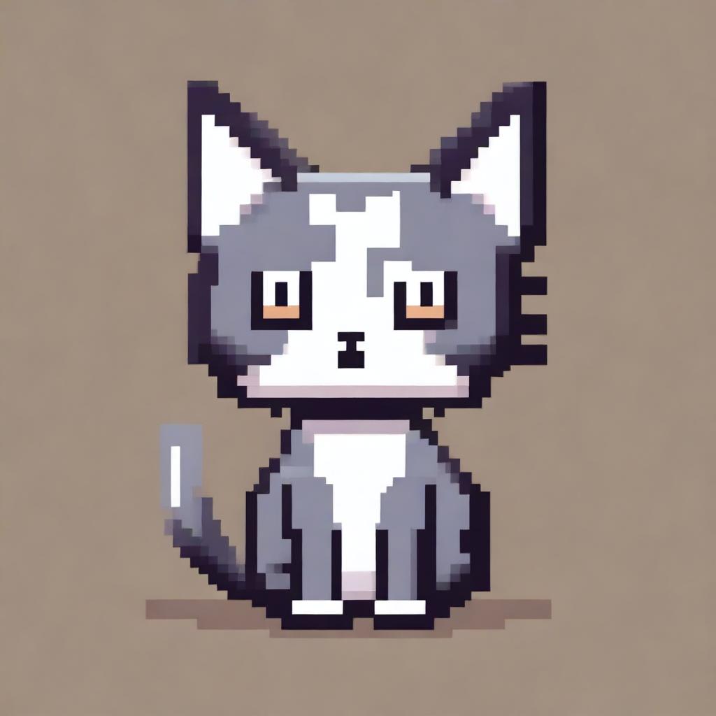 A pixel art depiction of a cat, featuring simple and blocky shapes with a charming and retro aesthetic