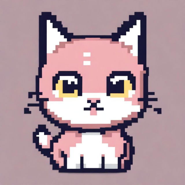 A cute kawaii-style cat rendered in pixel art