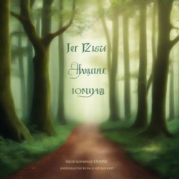 Create a book cover with an enchanting forest background, featuring a mysterious path leading into the woods