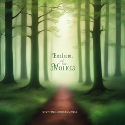 Create a book cover with an enchanting forest background, featuring a mysterious path leading into the woods