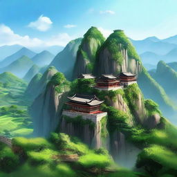 A detailed and artistic representation of Fujian Fengwei Ridge, showcasing its natural beauty, lush greenery, and stunning landscape