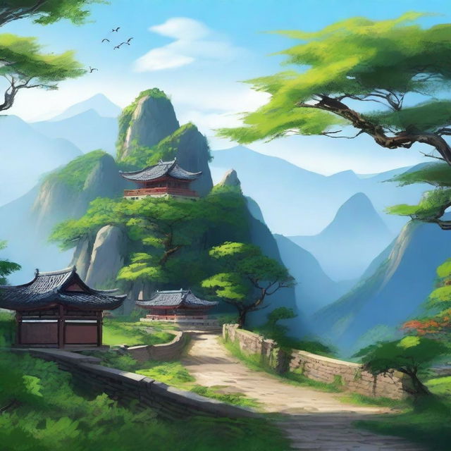 A detailed and artistic representation of Fujian Fengwei Ridge, showcasing its natural beauty, lush greenery, and stunning landscape