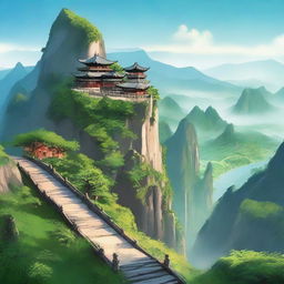 A detailed and artistic representation of Fujian Fengwei Ridge, showcasing its natural beauty, lush greenery, and stunning landscape