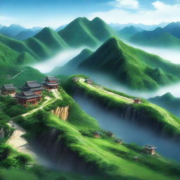 A detailed and artistic representation of Fujian Fengwei Ridge, showcasing its natural beauty, lush greenery, and stunning landscape