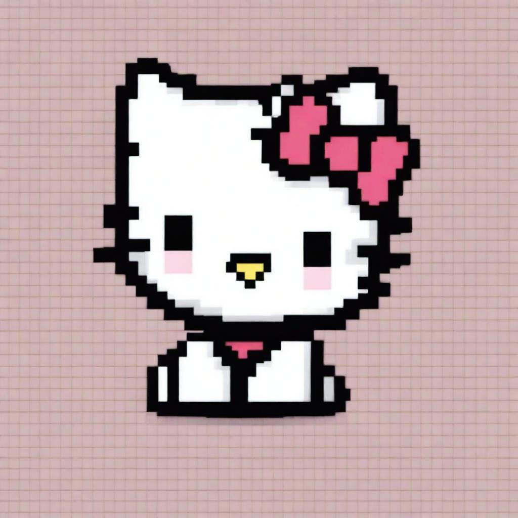 Create a pixel art image of Hello Kitty with short hair