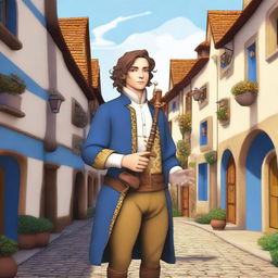 A high-quality digital art image depicts a pied piper inspired bard outfit