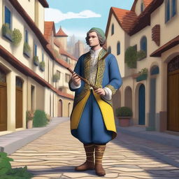 A high-quality digital art image depicts a pied piper inspired bard outfit