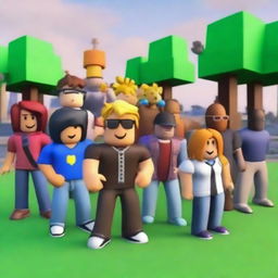 Create an image featuring characters and elements from the Roblox universe