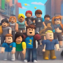 Create an image featuring characters and elements from the Roblox universe