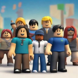 Create an image featuring characters and elements from the Roblox universe