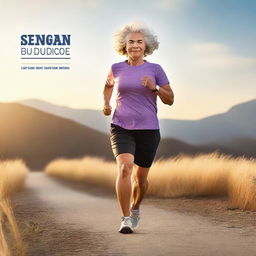 Create a cover image featuring an older adult, likely in their 60s or 70s, engaged in a fitness activity like running, weightlifting, or yoga