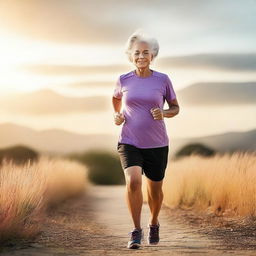 Create a cover image featuring an older adult, likely in their 60s or 70s, engaged in a fitness activity like running, weightlifting, or yoga