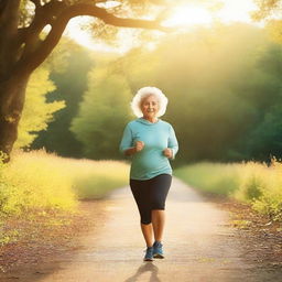 Create a cover image featuring an older adult, likely in their 60s or 70s, engaged in a fitness activity like running, weightlifting, or yoga