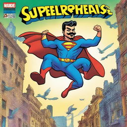 A vibrant and action-packed comic book cover featuring a superhero named Super Pedro