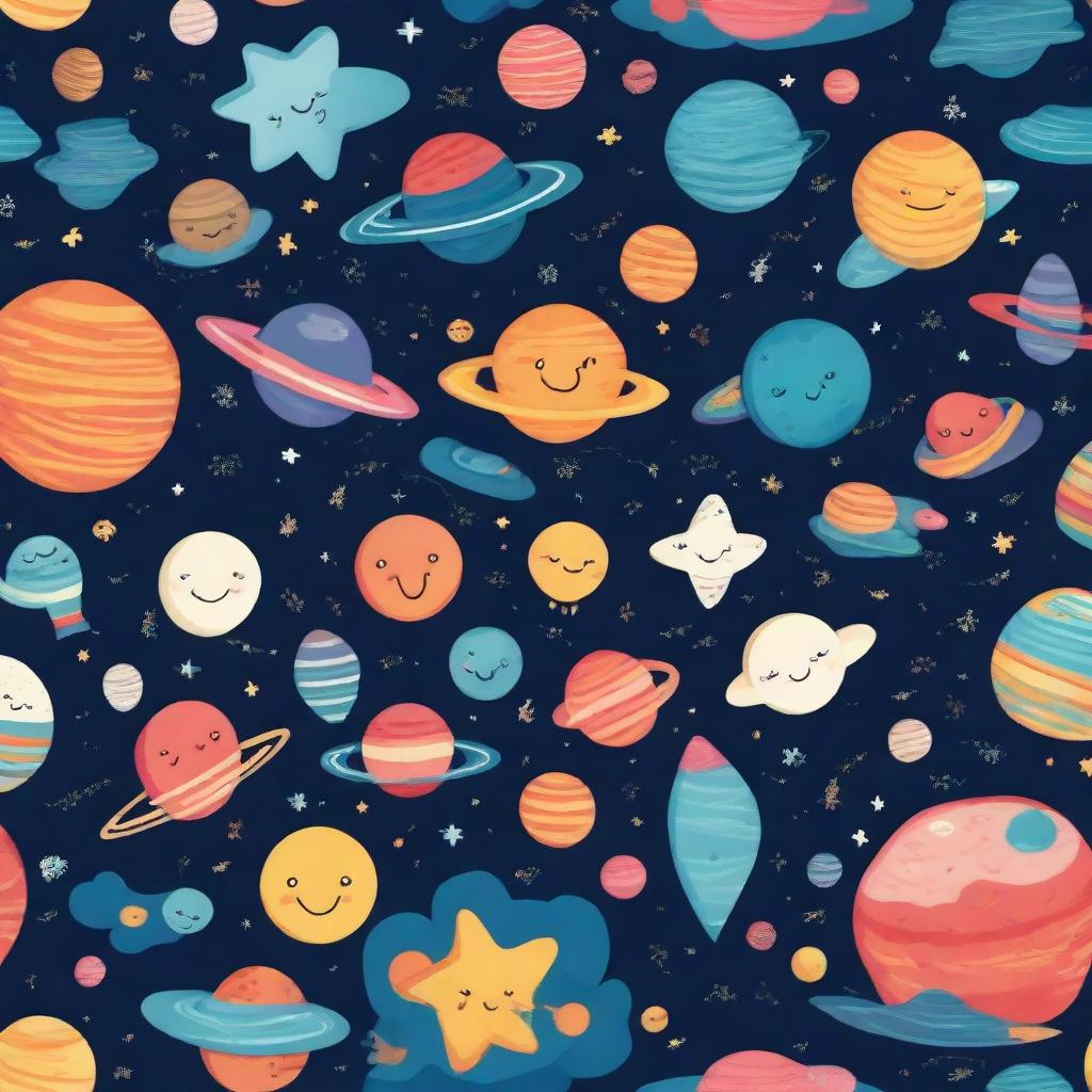 A whimsical and imaginative depiction of space suitable for all ages