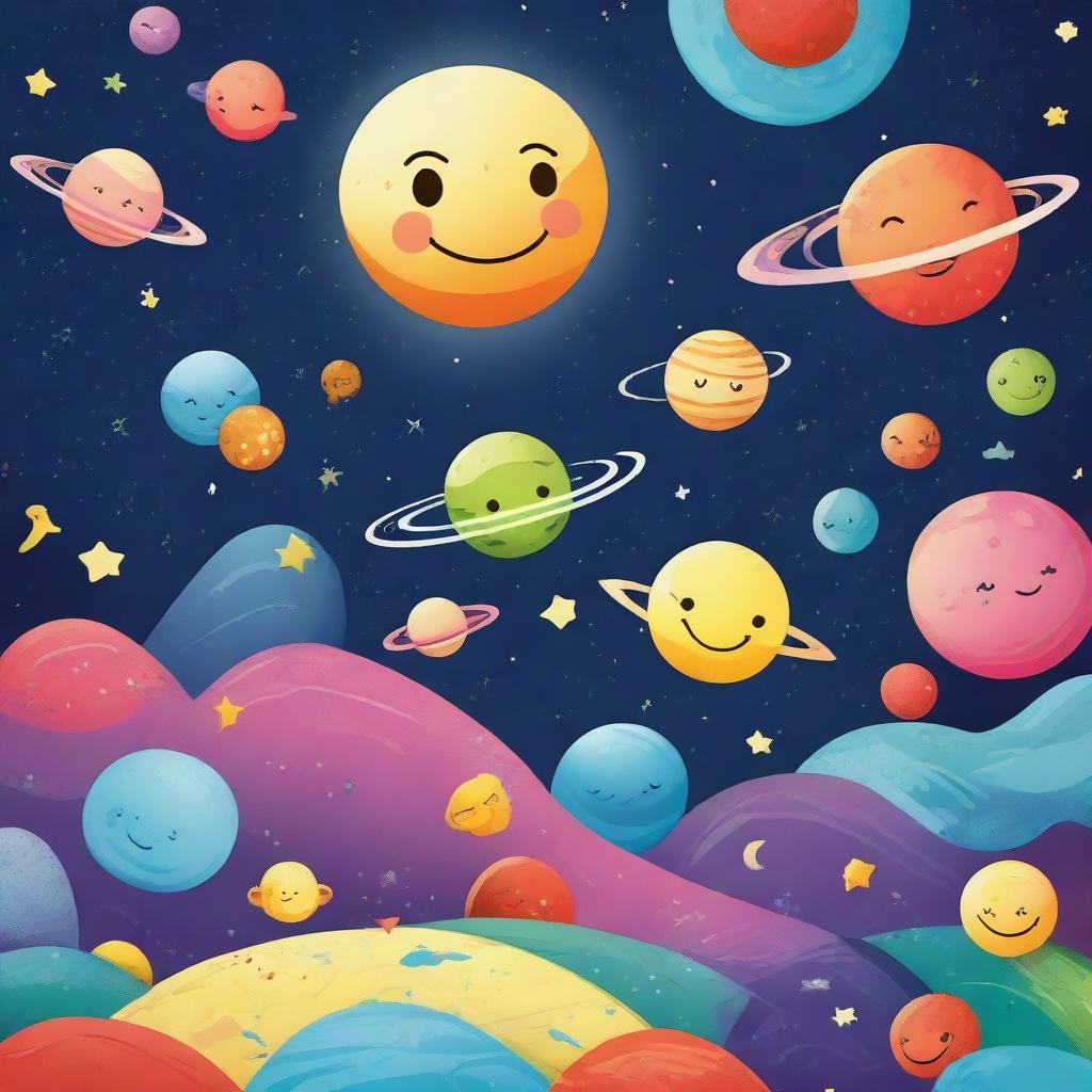 A whimsical and imaginative depiction of space suitable for all ages