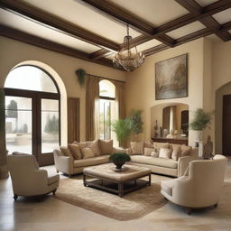 A luxurious Mediterranean-style living room designed for a family of four