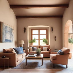 A simple and clean Mediterranean-style living room designed for a family of four